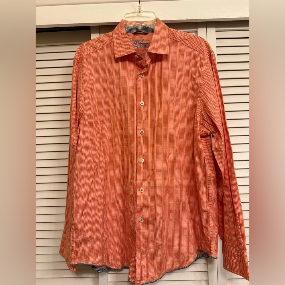 Tommy Bahama Salmon Casual Button Down Shirt with Stripes Men’s Sz M